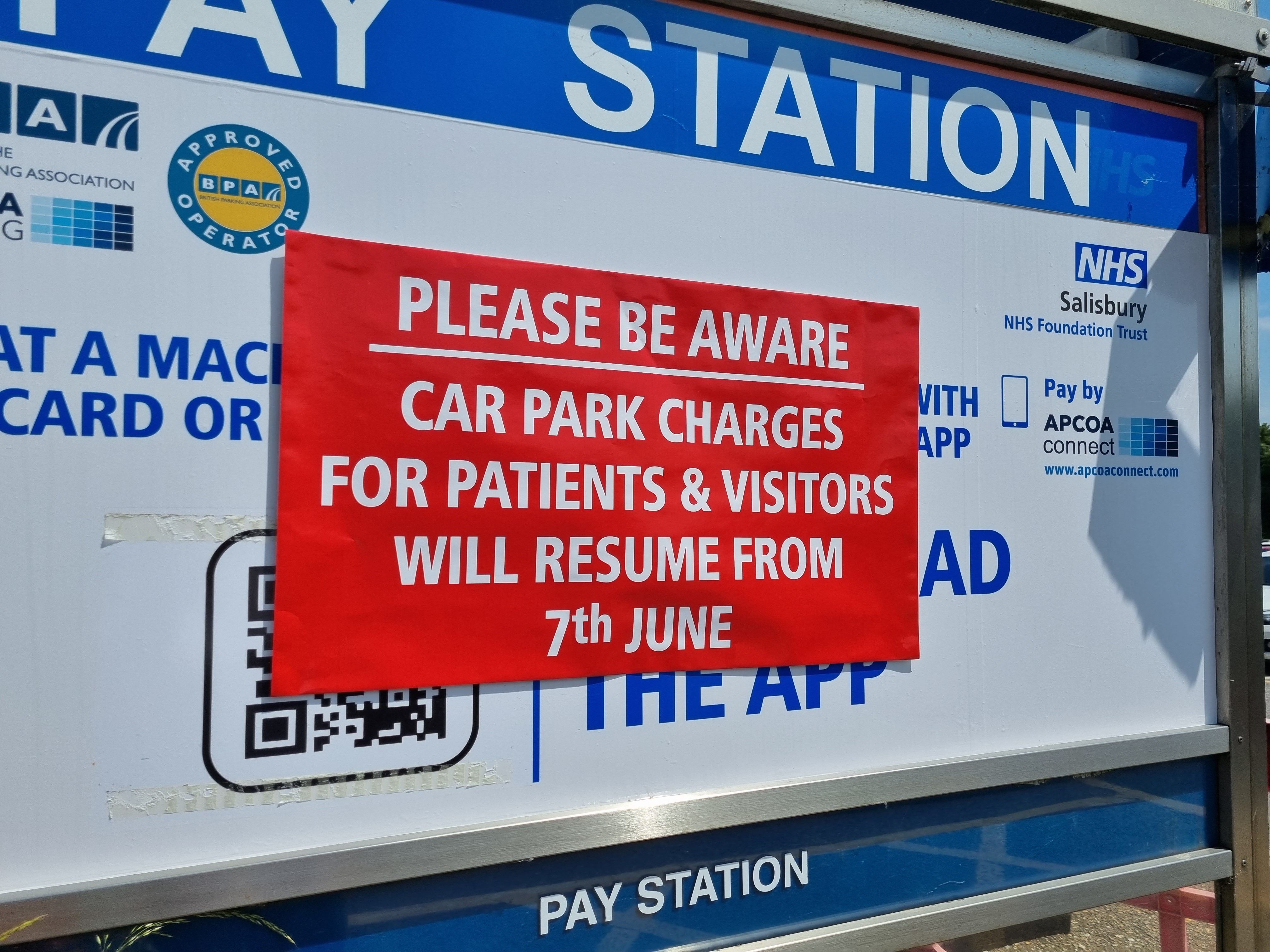 Parking fees reinstated at Salisbury District Hospital TODAY